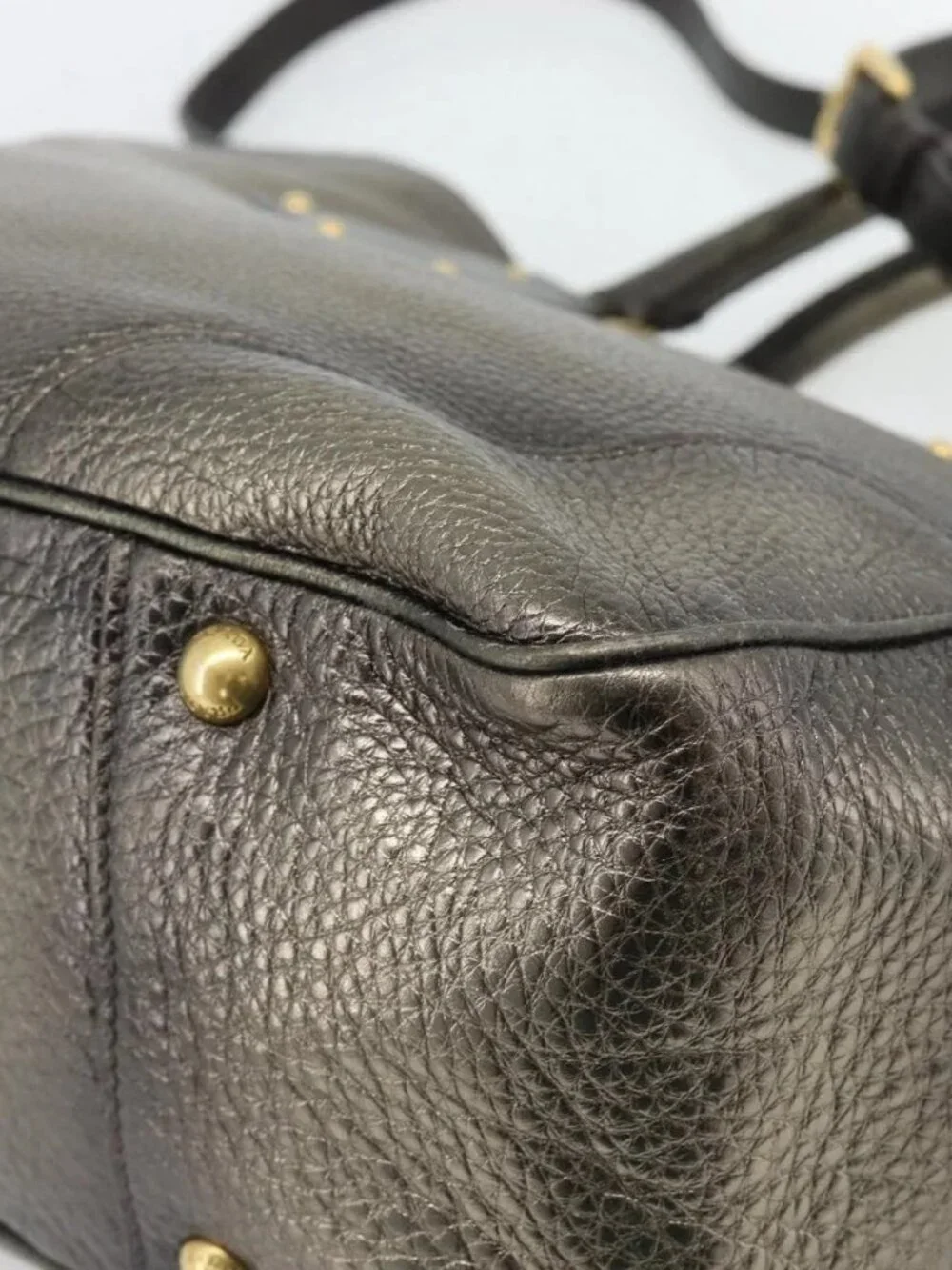 PRADA Tote Bag Leather 2way Gold Auth